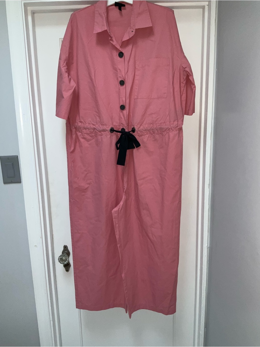 Who What Wear Pink Button-Front Jumpsuit with Black Tie Waist